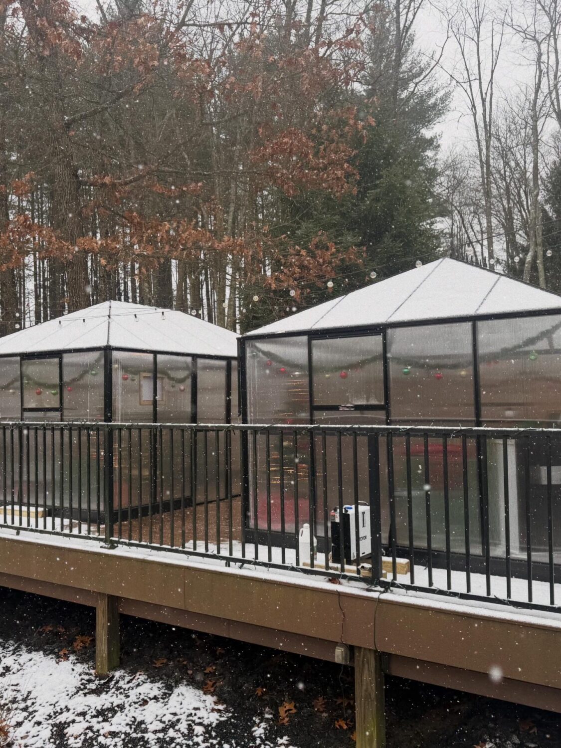 Exterior of the Private Dining Greenhouses in the Winter